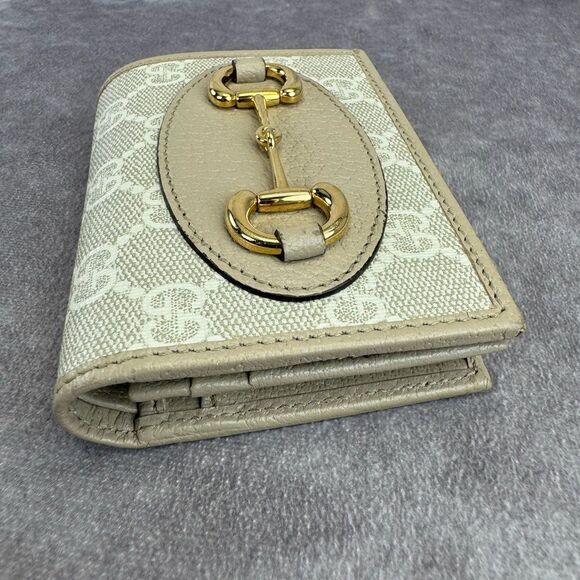 Gucci Horsebit Beige Oatmeal Gold Card Holder Wallet 621887 - Picture 7 of 16